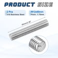 thumbnail image 2 of Uxcell 2Pack M12x60mm 316 Stainless Steel Fully All Threaded Rod Studs, 1.75mm Pitch, 2 of 6