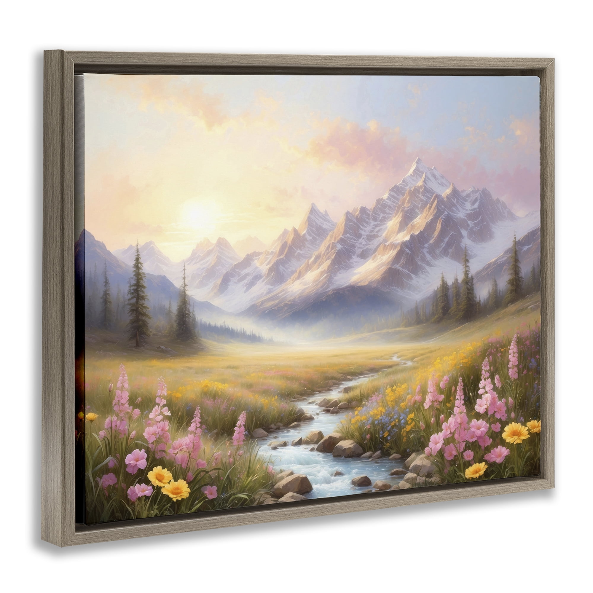 Stupell Industries Gentle Dawn Landscape Landscape Painting Brown Floater Framed Art Print Wall Art, 31 x 25