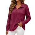 thumbnail image 3 of Fall Tops for Women Nelozsy Women V Neck Plus Size Ribbed Long Sleeve Top Pullover Wine XXXL, 3 of 6