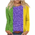 thumbnail image 2 of xixinqiwan Mardi Gras Tops for Women,Womens Long Sleeve Carnival Crew Neck Casual Tshirts New Orleans Parade Custume Tops, 2 of 6