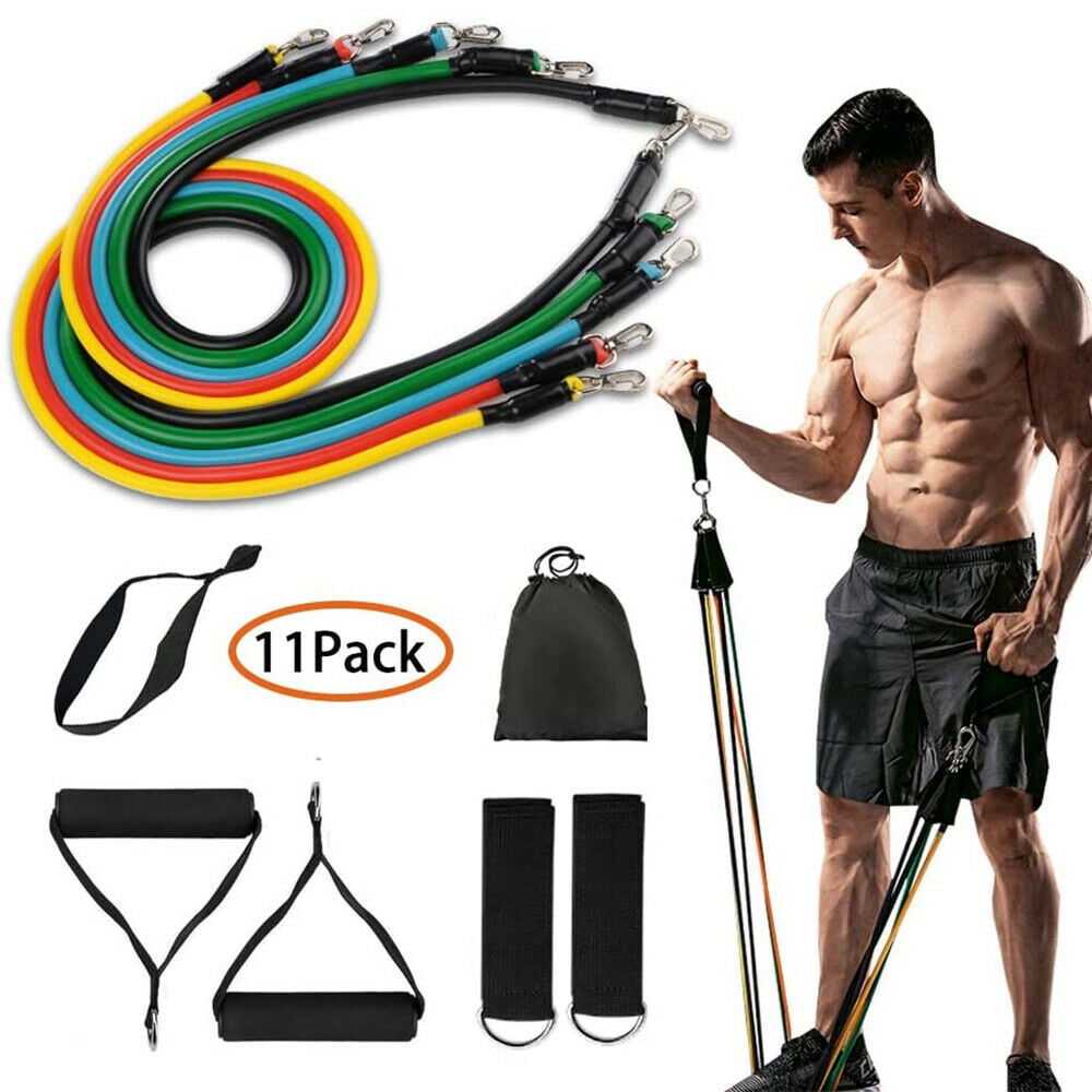 11PCS Resistance Bands Set Pull Rope Gym Home Fitness Workout Crossfit Yoga Tube 