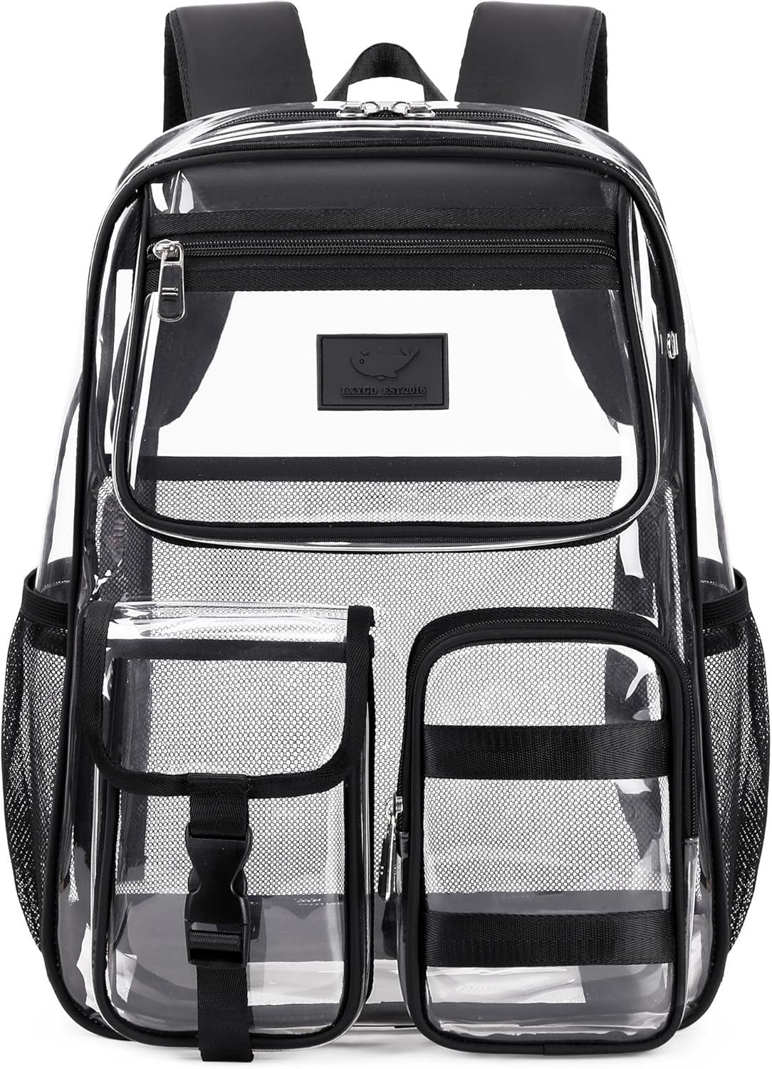 CURLYOOT Large Clear Backpack - Heavy Duty PVC Transparent Bag, Waterproof, 17.7"H X 11.2"L X 6.2"W