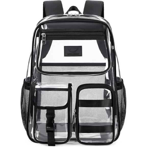 Clear Backpack, Stadium Certified Transparent Heavy Duty See-Through Backpack, Traveling for Work, Safety Backpack for women(Black)