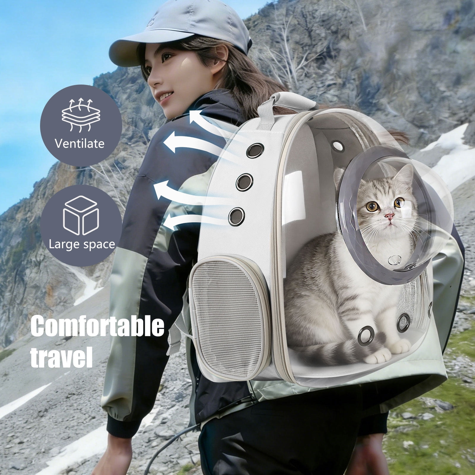 Space Capsule Bubble Dome Pet Carrier Backpack with Extra Soft Pillow, 12 lb Limit, Gray