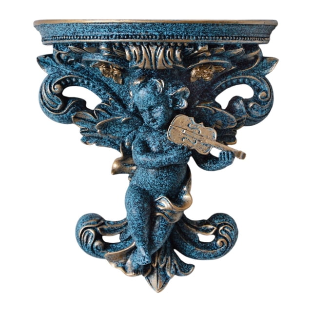 Estante flotante decorativo con escultura de ángel para pared, decoración del hogar, estatua de resina, organizador de figuras para florero, guardería Azul con violín