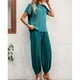 thumbnail image 5 of Conjuntos de trajes de dos piezas para mujer, suéter de manga corta, jersey de punto, pantalones cónicos superiores, conjuntos de salón, azul pavo real M, 5 of 8