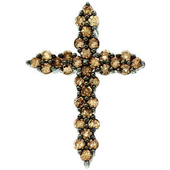 Dazzlingrock Collection 0.50 Carat (ctw) 10k Round Brown Diamond Ladies Cross Pendant, White Gold