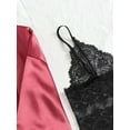 thumbnail image 4 of Pyjama pour Femmes 4 Pcs avec Garniture en Dentelle Florale, Ensemble de Pyjama en Satin avec Robe Rouge Vin 4 Pcs TTG, 4 of 7