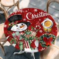 thumbnail image 2 of Red Snowman Christmas Round Tablecloth, Fitted Table Cover with Elastic for 36"-44" Round Tables, Xmas Snowflake Botanical Table Cloth Outdoor Indoor Dinning Party Waterproof Tablecloths, 2 of 7