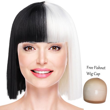 Sia Wig Two Tone Short With Straight Bands Shoulder Length For