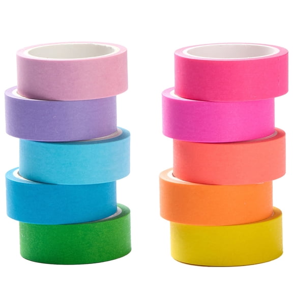 YUBX Colored Washi Tape Set 10 Rolls Fluorescent Solid Colors Decorative Tapes
