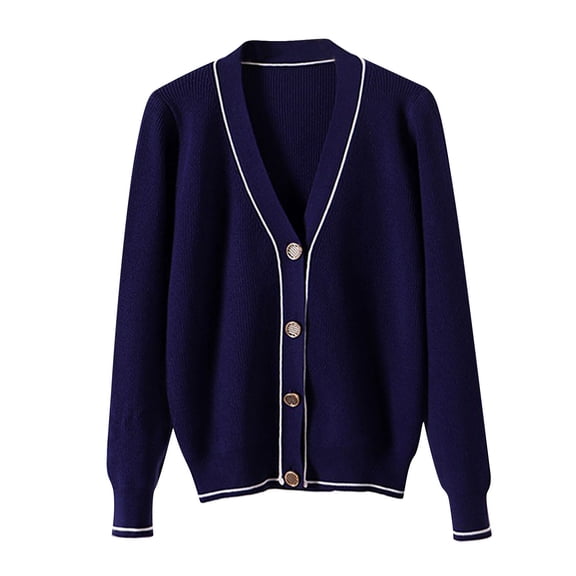 UYISJ Open Front Cardigans for Women V Neck Solid Long Sleeve Button Down Lightweight Sweater Soft Knit Cardigan Coats Navy L