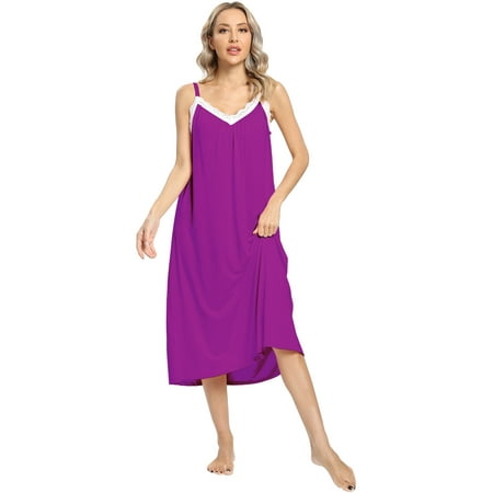 

EFINNY Women s Soft Cotton Solid Color Short Sleeve Nightdress Lingerie