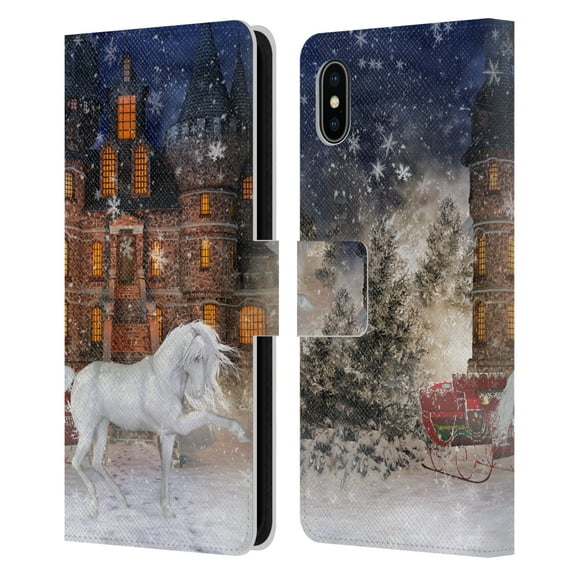 Head Case Designs Officially Licensed Simone Gatterwe Horses Christmas Time Leather Book Wallet Case Cover Compatible with Apple iPhone XS Max
