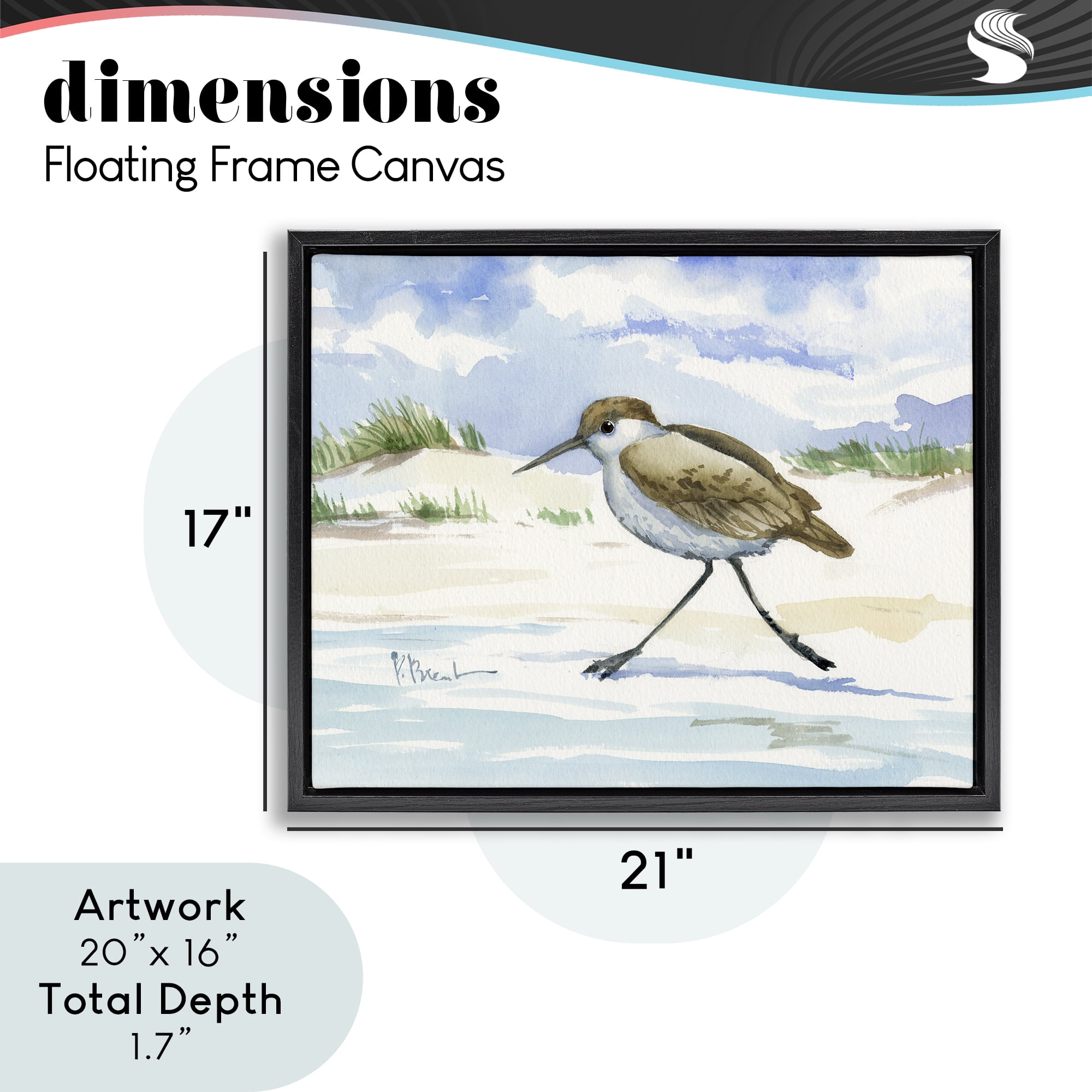 Stupell Industries Inlet Beach Sandpiper Running Black Framed Floater Canvas Wall Art, design by Paul Brent