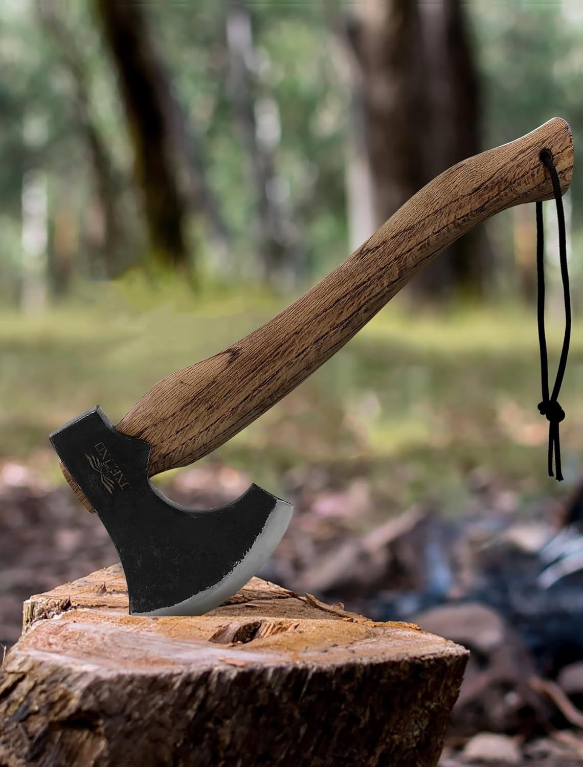 JXE JXO 14.5" Camping Hatchet with 1065 High Manganese Steel Head and Hickory Handle, Bushcraft Axe for Wood Chopping, Includes Leather Sheath