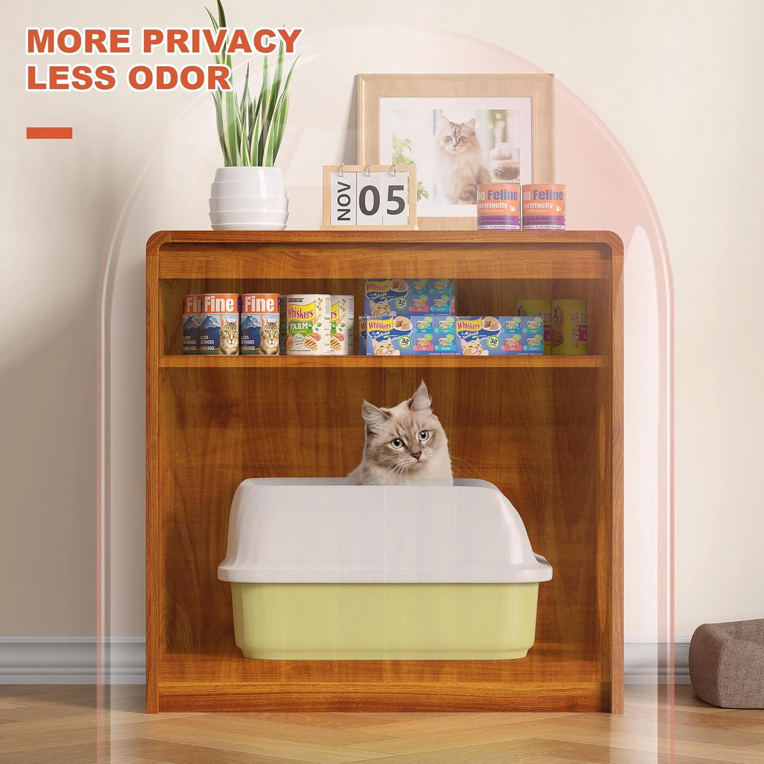 Winkalon Cat Litter Box Enclosure Furniture Wood Cat Hidden Washroom Farmhouse Storage Side Table Barn Door, Brown