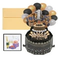 thumbnail image 1 of 1th Birthday Card, Pop-Out Birthday Card Happy Birthday with Greeting Card and Envelope for Boy Gift, Black Gold, 1 of 6