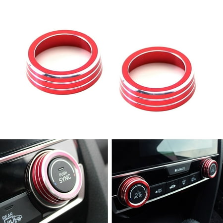 Civic Radio Climate iJDMTOY 2pcs Red Anodized Aluminum AC Climate Control Ring Knob Covers For 2016-up 10th Gen Honda Civic ()
