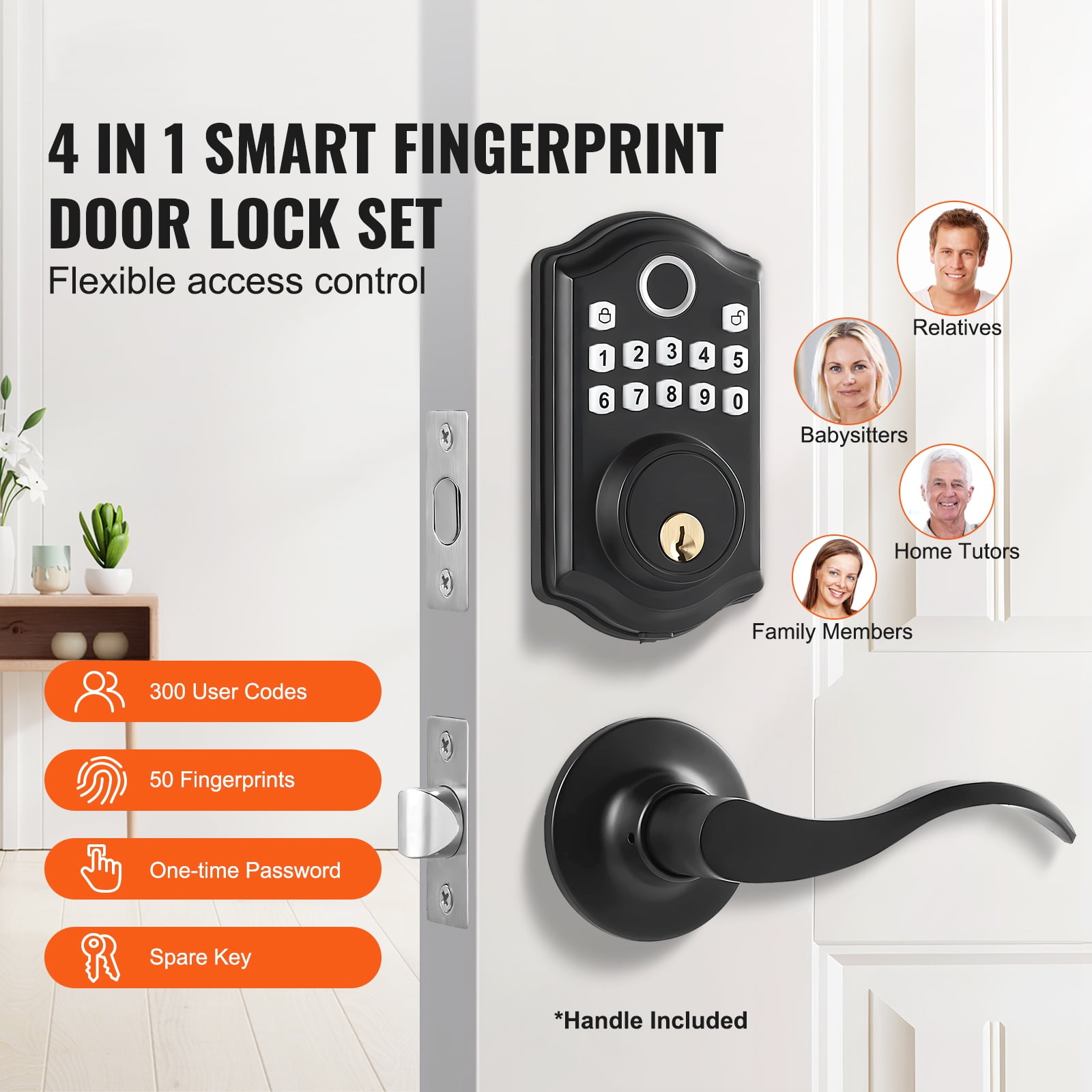 KFFKFF Fingerprint Door Lock with 2 Level Handles, Keyless Electronic Keypad Deadboltwith Fingerprint/Keypad Code/Key, Auto Lock, Anti-Peeking Password, Easy Installation with 300 Users