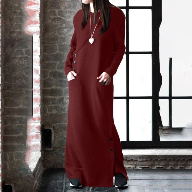 Vestido largo Naughtyhood para mujer, con forro polar grueso, sudadera tipo jersey, para primavera, otoño e invierno.