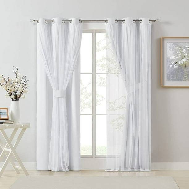 Pinewave Blackout Curtain Panels with Sheer Overlay Mix and Match Double Layer Thermal,Grommet