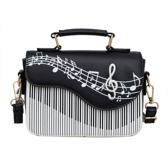 Women's Flap Crossbody Bag Trendy Creative Music Notes Pattern Square Handbag Casual Shoulder Purse