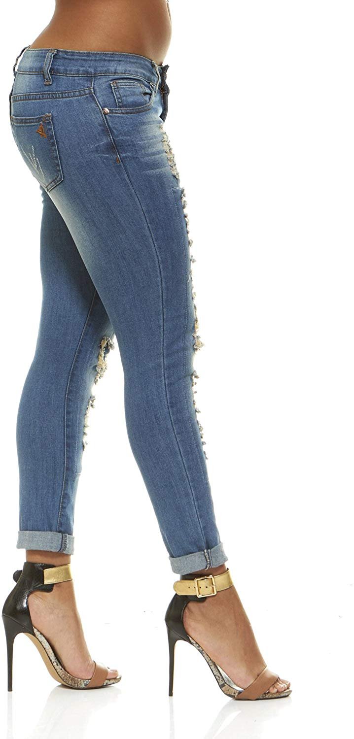 VIP JEANS Plus Size Jeans For Teen Girls Distressed Skinny Ripped Patched Jeans Junior and Plus Sizes - image 5 of 10