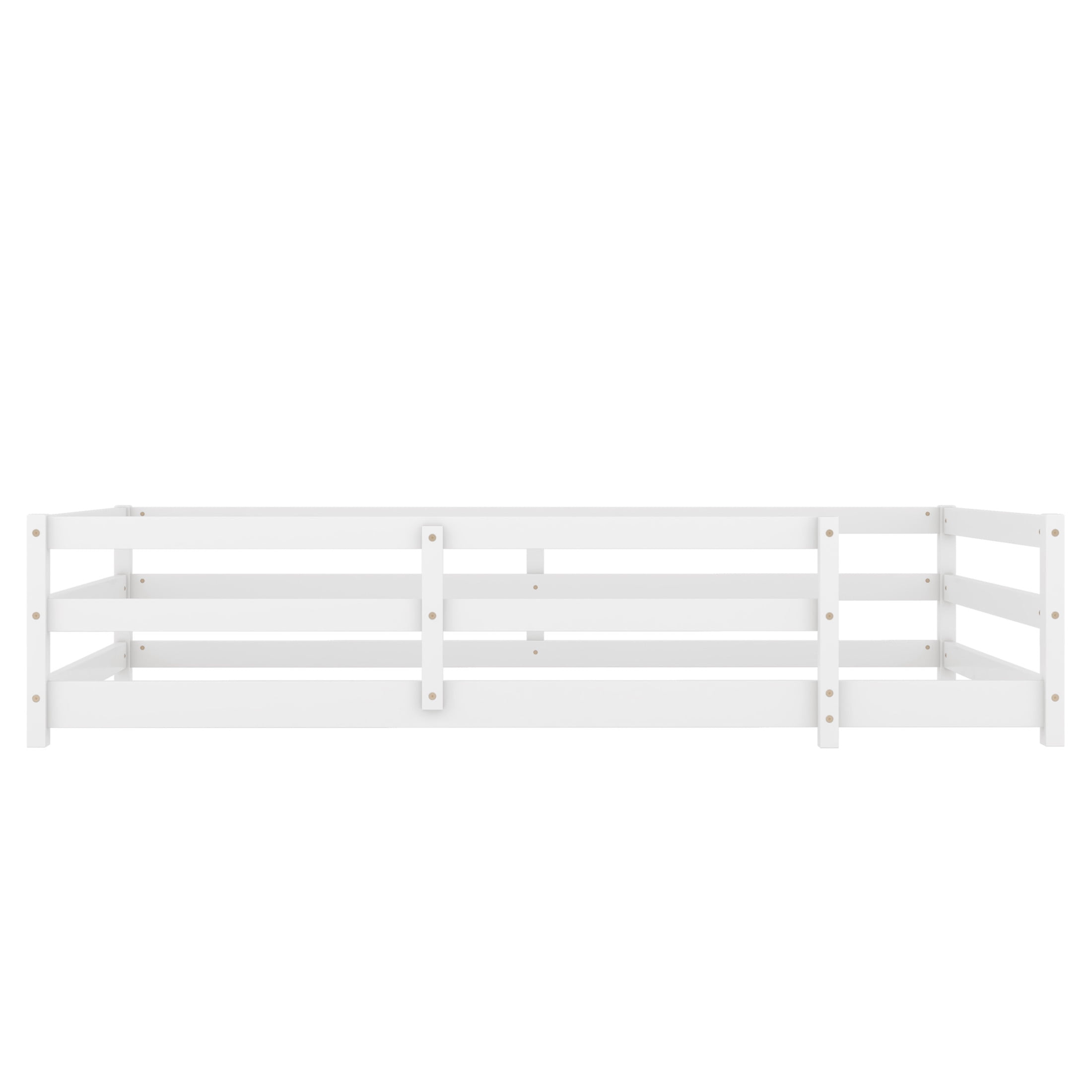 Noble House Udolf 77" Twin Size Montessori Floor Bed with Fence, Solid Wood Kids Bed Frame for Kids, White