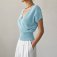 thumbnail image 4 of Women's V-Neck Wrap Short Sleeve Solid Color Cross Knit Sweater, 2XL, 4 of 4