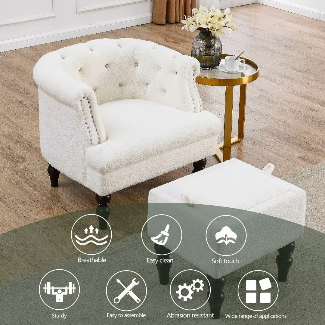 Starks tufted fabric chesterfield chair and ottoman discount