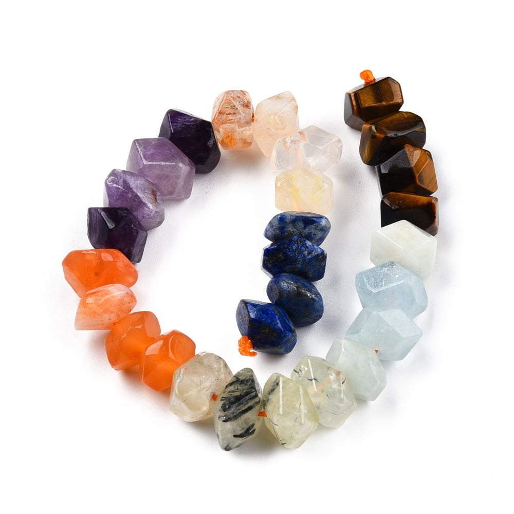 Natural Mixed Gemstone Beads Strands Natural Tiger Eye & Aquamarine & Prehnite & Botswana Agate & Amethyst & Citrine & Lazuli Faceted