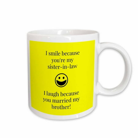 

3dRose Funny saying for sister in law on a yellow background Ceramic Mug 11-ounce