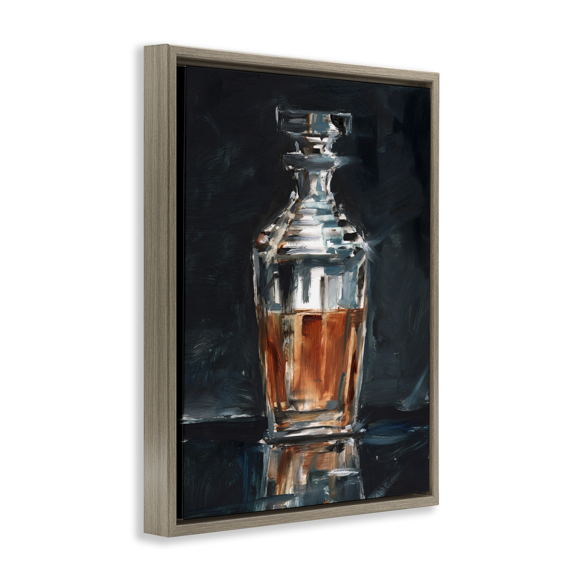 Stupell Industries Whiskey Decanter Still Life Food & Beverage Painting Brown Floater Framed Art Print Wall Art, 25 x 31