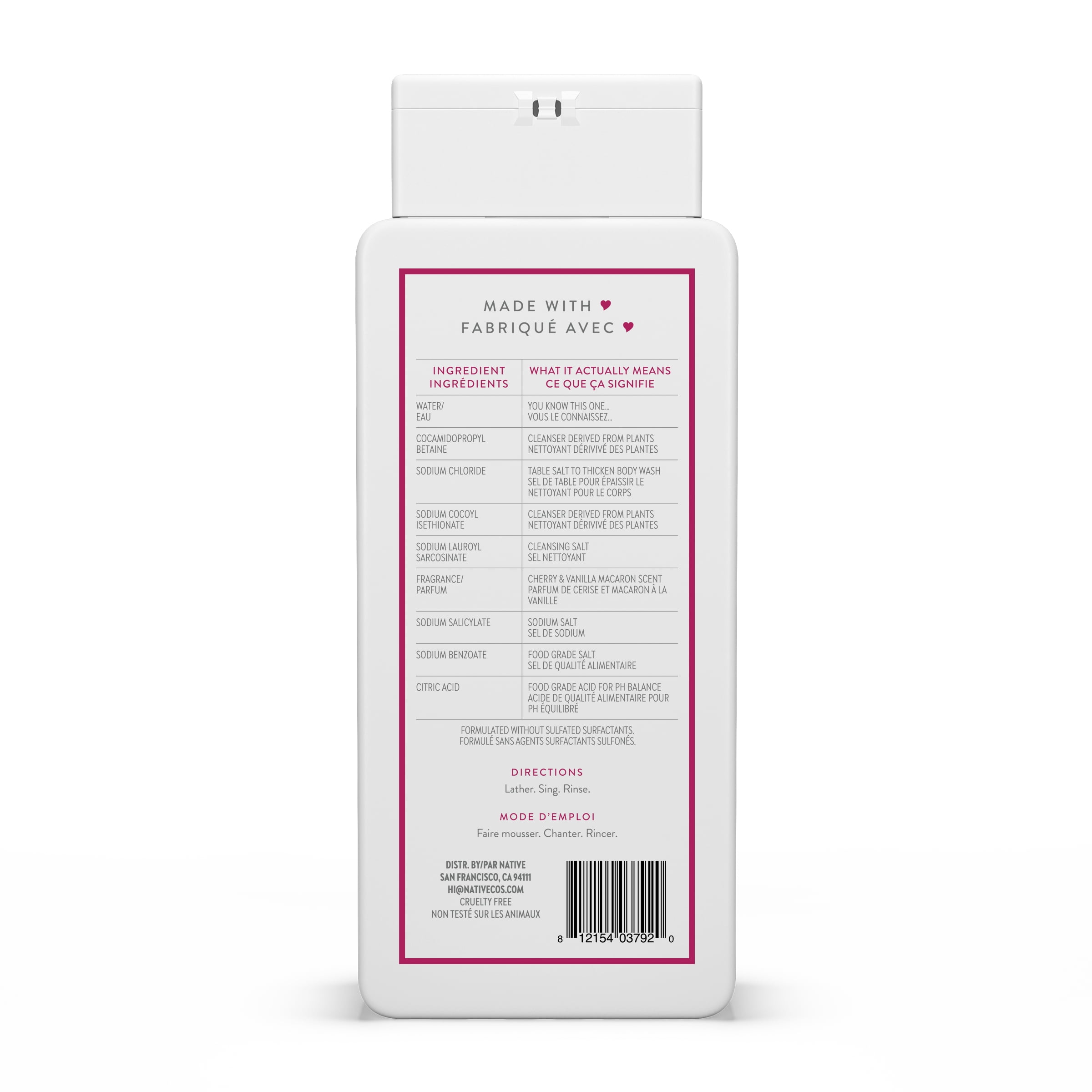Native Natural Body Wash, Cherry Vanilla & Macaron, Sulfate Free, Paraben Free