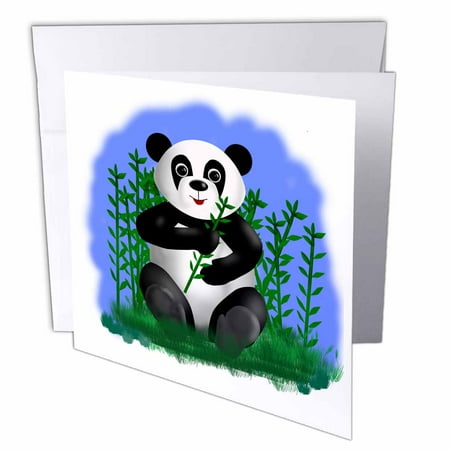 3dRose Cute cartoon panda eating a bamboo stalk, Greeting Cards, 6 x 6 inches, set of 12