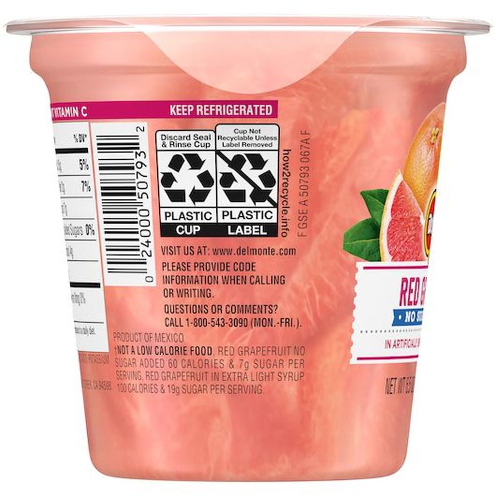 Del Monte Fruit Naturals No Sugar Added Red Grapefruit, 6.5 Ounce -- 12 per Case.