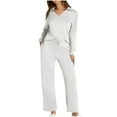 thumbnail image 2 of Plebaso Women's Two Piece Outfit Lounge Set Long Sleeve V Neck Sweatshirt and Pants Tracksuit Solid Color, 2 of 8