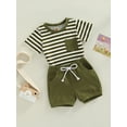 thumbnail image 3 of ALASELEGANTES Toddler Baby Boys Summer Short Clothes Set, 0-24 Months 2T 3T Short Sleeve Stripes T-shirt with Elastic Waist Shorts 2 Pieces Outfit, 3 of 7