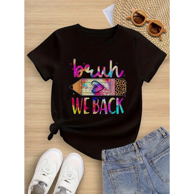 Girls' Short-sleeved Pure Cotton T-shirt With A Round Neck Is Casual And Comfortable. It Can Be Worn All Year Round. It'S A "back-to-school Energetic And Playful " Suitable For Children