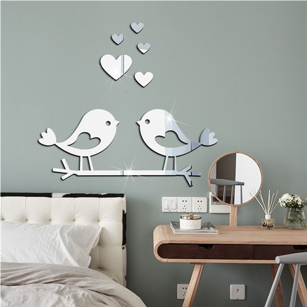 Wall Sticker Silver DIY Home Decor Acrylic Mirrors Love Peach Heart  Originality Wall Decor for Bedroom Parlor Living Room