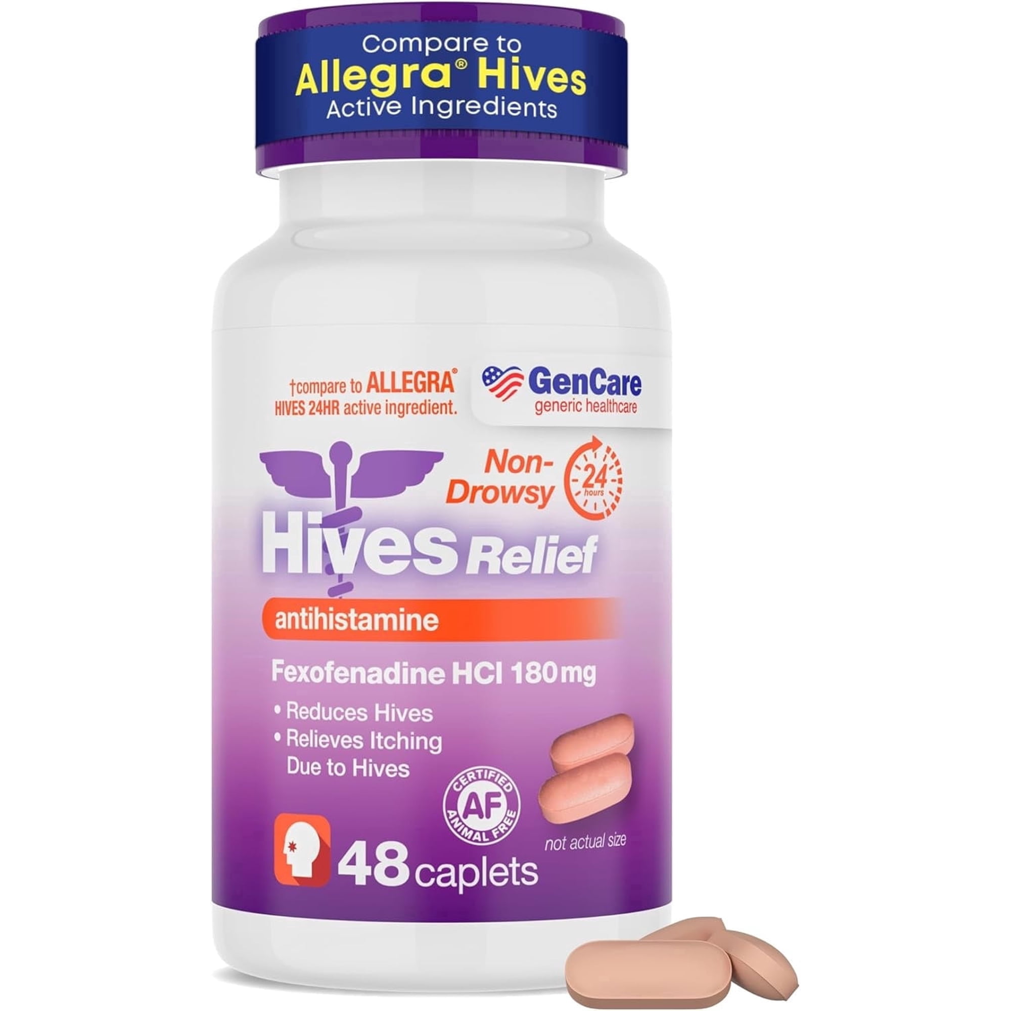 GenCare Hives Relief Allergy Medicine, 180mg Fexofenadine Non Drowsy Antihistamine for Allergy Relief, 48 Ct