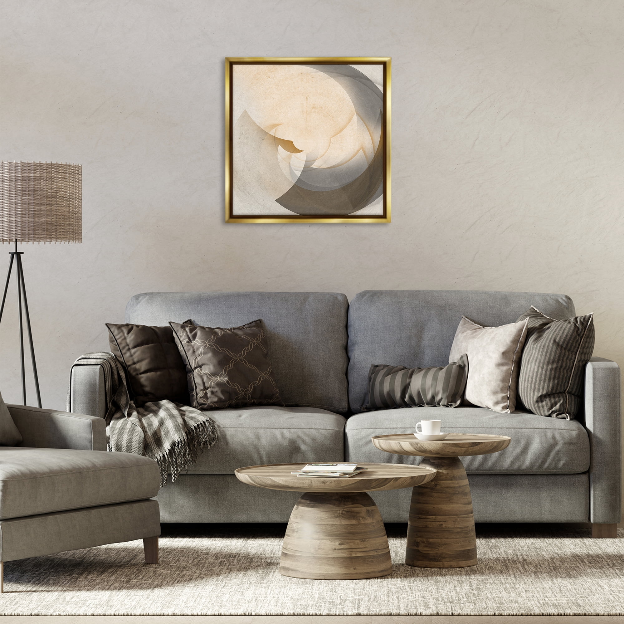 Stupell Industries Shadowed Form Curve Abstract Painting Gold Floater Framed Canvas Art Print Wall Art, 25 x 25