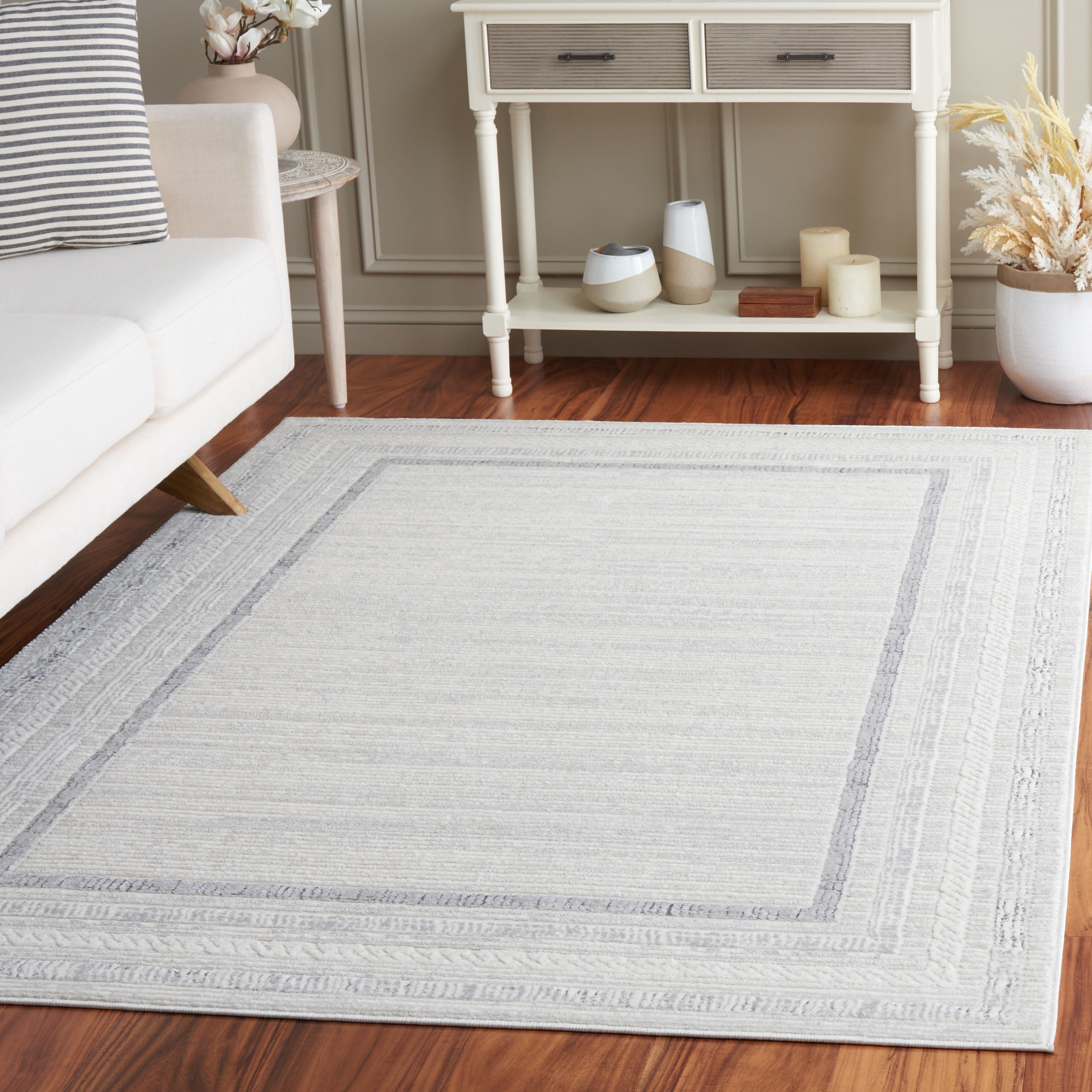 SAFAVIEH Hanna Daquan Bordered Area Rug, Ivory/Grey, 8' x 10'