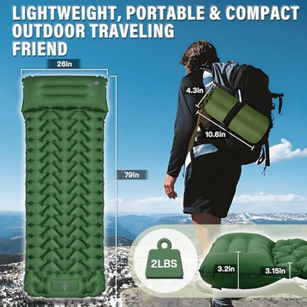 Self-Inflating Camping Mattress with Pillow - Lightweight & Portable for