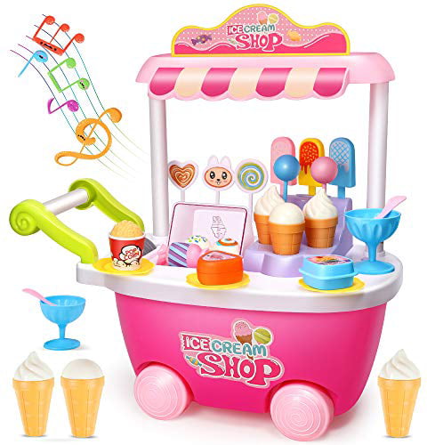 Baby Kids Simulation Ice Cream Shop Dresser Cart Pretend Toy Set Role Play Toys 