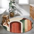 thumbnail image 5 of Abstract Boho Round Rug 4ft Washable Circle Entryway Rugs Non Slip Vintage Minimalist Arch Geometric Red Orange Area Rug Indoor Floor Carpet for Bedroom Kitchen Living Room Office Dining Room Nursery, 5 of 9