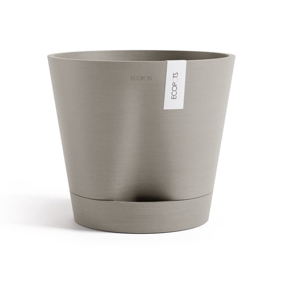 Ecopots Venice 2 Durable Modern Round Indoor/Outdoor Recycled Based Composite Flower Pot Planter w/ Water Reservoir, Taupe, 12"