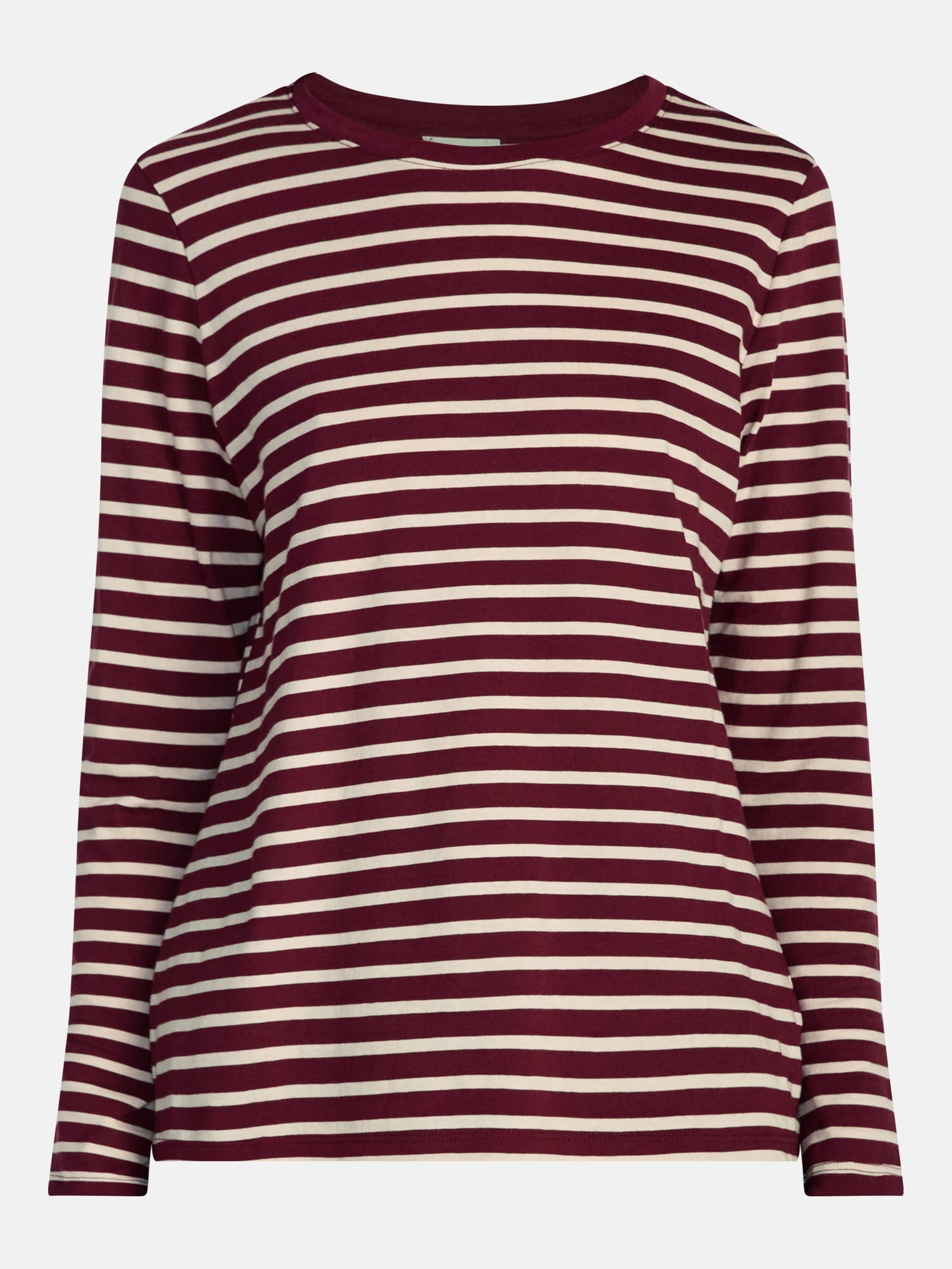 Scenario Women's Cotton Crewneck Tee with Long Sleeves, Sizes XS-XXXL
