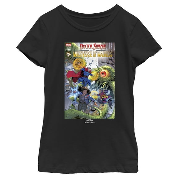 Girl's Marvel Doctor Strange in the Multiverse of Madness Modern Comic Cover Graphic Tee Black Medium